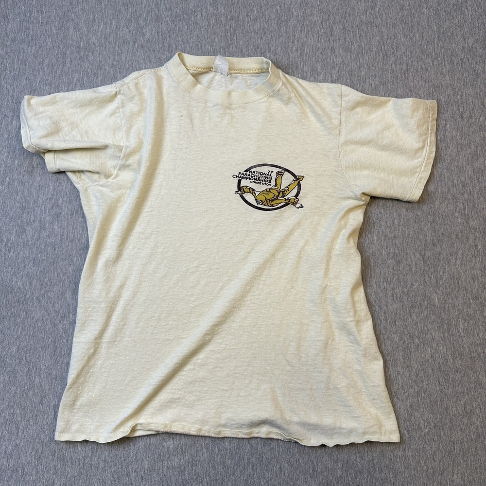 VTG 1977 National Parachuting Championships Competitor Shirt Single Stitch Cream